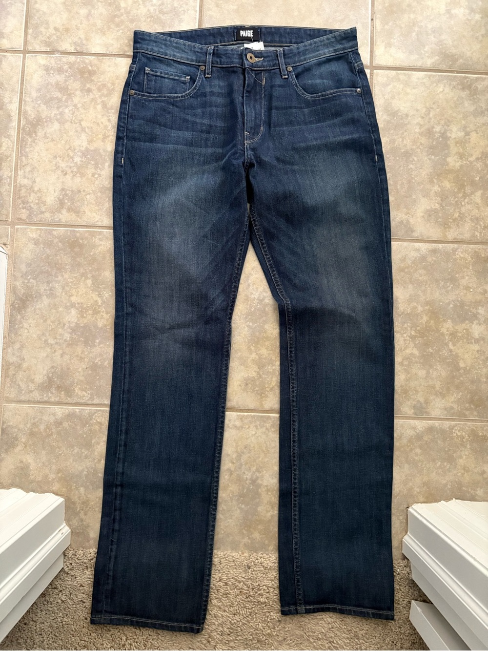 PAIGE Dark Blue Straight Fit Jeans